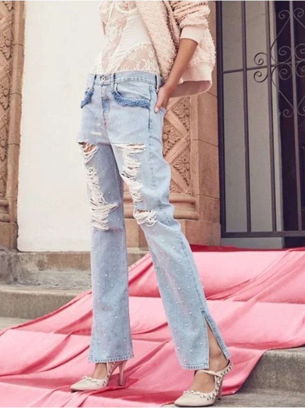 Jonathan simkhai distressed pearl jeans